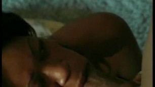 Black cock sucker gets her pussy fucked on the floor &takes cumshot on her face