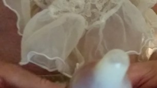 Condom cumshot wearing my sexy satin panties