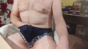 Wanking in blue knickers given me by my second wife.