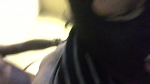 Spandex hood yellow bone bbw plays with her slave