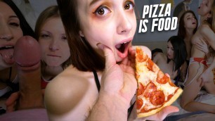 Pizza delivery man fucks his clients and cums on their pizza