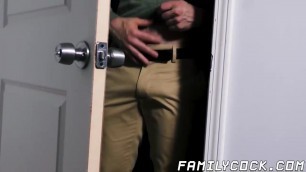 Bear daddy raw fucks his twink stepson and creaming his ass