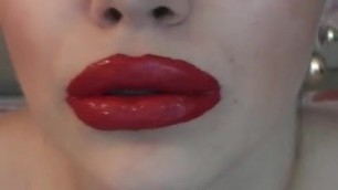 Heavy applied lipstick lips