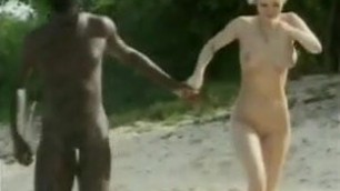 Young blonde and her black bull fucking outdoors