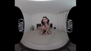 Virtual Reality Brunette Teen Fingers her Pussy with a Butt Plug in her VR